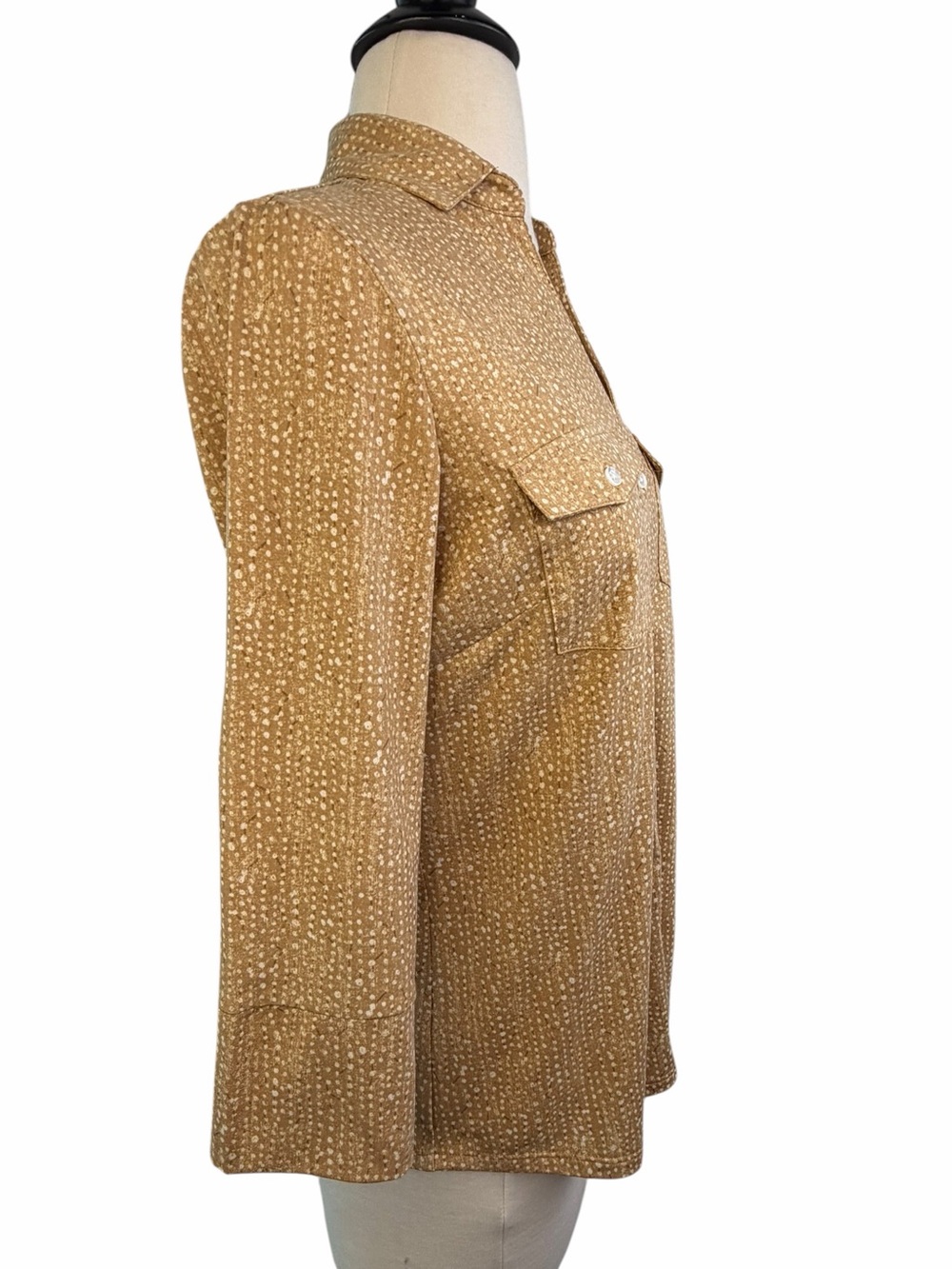 J McLaughlin Brynn Top Tan Cream White Dot Print Button-Down Shirt Small - Picture 6 of 10